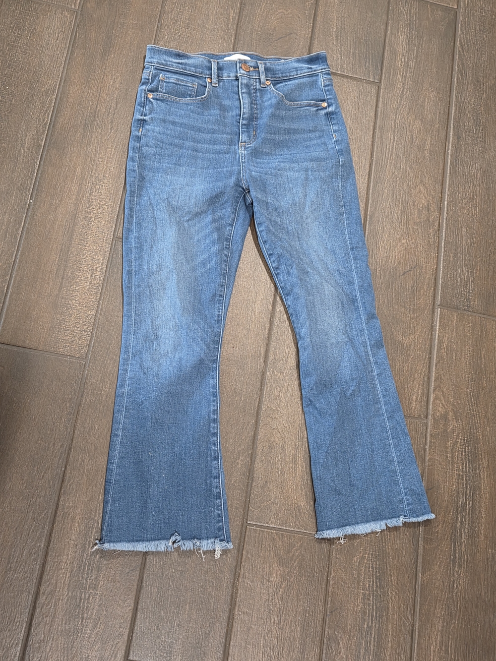 LOFT Medium Blue Denim Flare Jeans with Frayed Hem